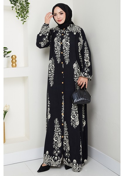 Pela Dokuma Viskon Elbise 1548 - Siyah