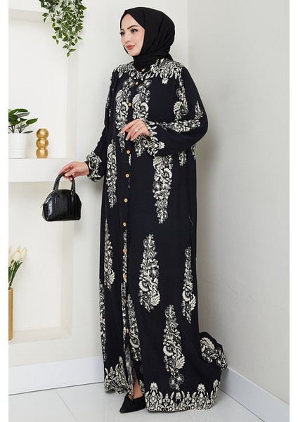 Pela Dokuma Viskon Elbise 1548 - Siyah modelleri