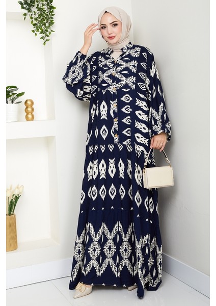 Liza Dokuma Viskon Elbise 1544 - Lacivert