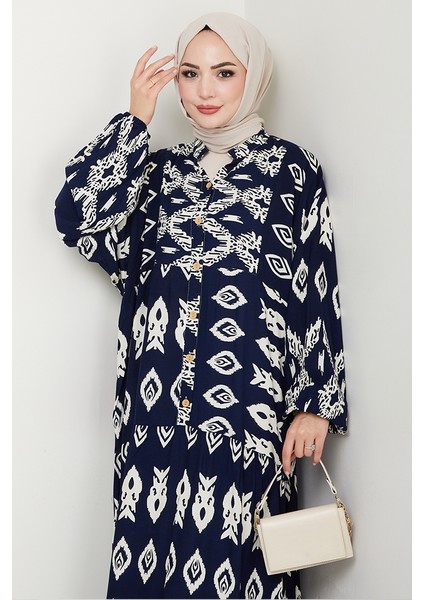 Liza Dokuma Viskon Elbise 1544 - Lacivert modelleri