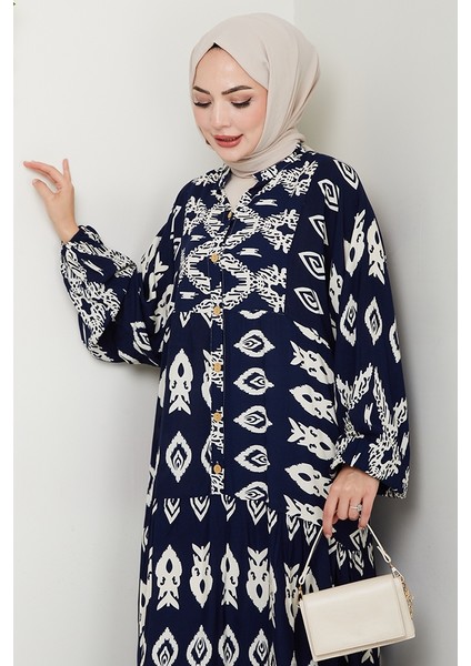 Liza Dokuma Viskon Elbise 1544 - Lacivert indirimleri