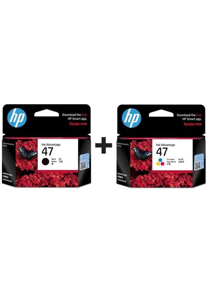 47-6ZD21AE Siyah + Hp 47-6ZD61AE Renkli Hp Deskjet Ultra Ink Advantage 4825 Orijinal Kartuş Seti