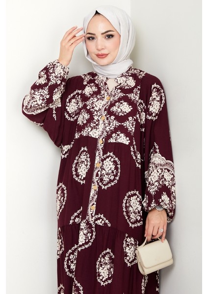 Giral Dokuma Viskon Elbise 1543 - Mürdüm fırsatları