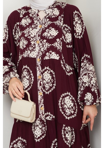 Giral Dokuma Viskon Elbise 1543 - Mürdüm indirimleri