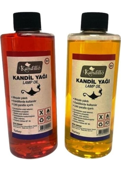 Kırmızı Sarı Kandil Yağı Kokusuz Dumansız Iç Mekan Gaz Lambası Yakıtı 250 ml 2'li Set