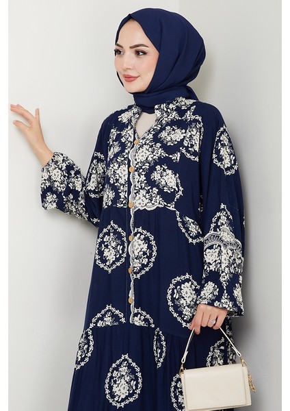Giral Dokuma Viskon Elbise 1543 - Lacivert fiyatları