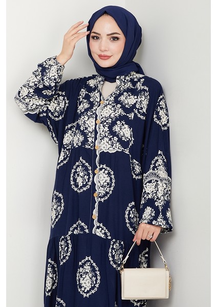 Giral Dokuma Viskon Elbise 1543 - Lacivert fırsatları