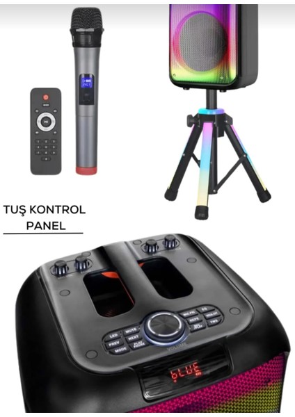 Bluetooth Hoparlör Standlı/ışıklı/kumandalı/mikrofonlu 40W - 3600 Mah Yüksek Performans