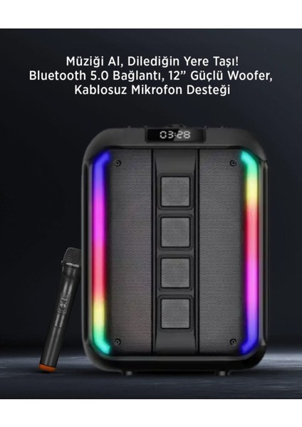 Bluetooth Hoparlör Standlı/ışıklı/kumandalı/mikrofonlu 40W - 3600 Mah Yüksek Performans