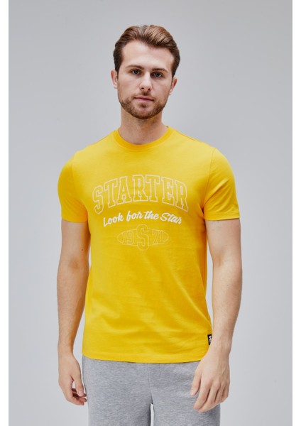 Barnes Sarı Bisiklet Yaka Baskılı Standard Fit Erkek Tshirt