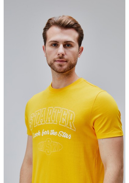 Barnes Sarı Bisiklet Yaka Baskılı Standard Fit Erkek Tshirt fiyatları