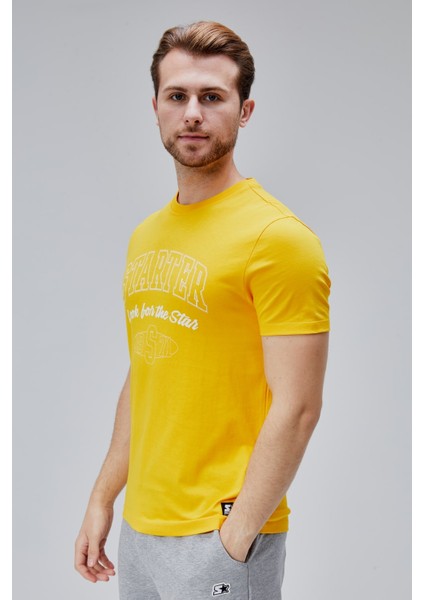 Barnes Sarı Bisiklet Yaka Baskılı Standard Fit Erkek Tshirt modelleri