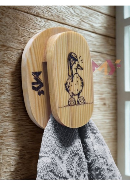 Dekoratif Ahşap El Yapımı Banyo Mutfak Askısı Yapışkanlı Tasarım Havluluk