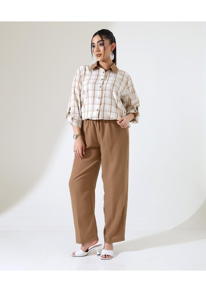 Kadın Ekoseli Oversize Gömlek ve Pantolon Tesettür Takımı modelleri