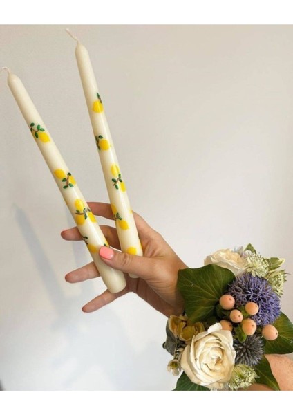 Tekli Limon Desenli Şamdan Mumu