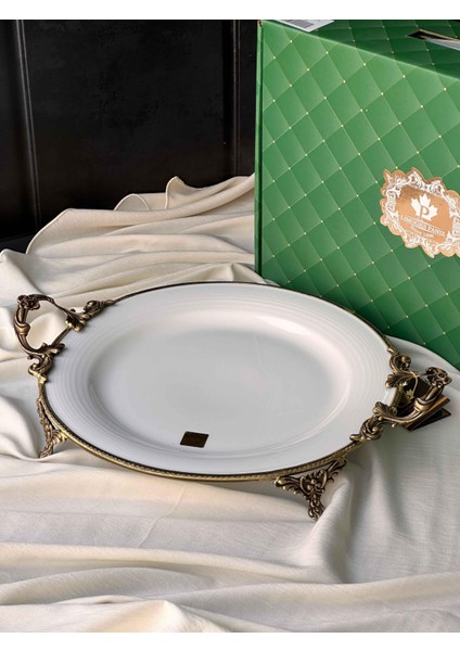 Antique White Kulplu Yuvarlak Tabak 31CM