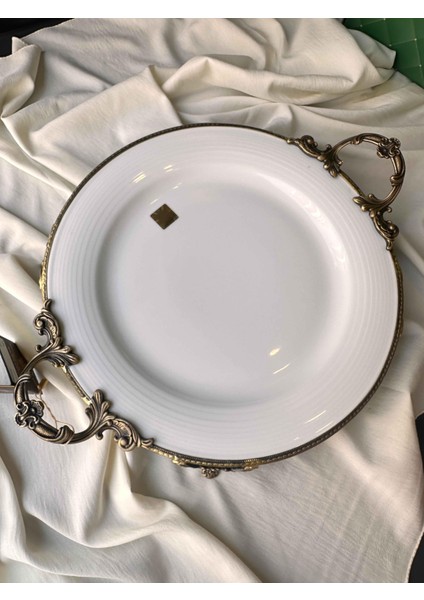 Antique White Kulplu Yuvarlak Tabak 31CM indirimleri