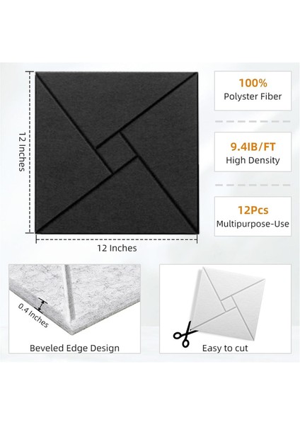 12 Adet Akustik Panel, 12X12X0.4IN Ses Geçirmez Köpük Paneller, Siyah (Yurt Dışından) fırsatları