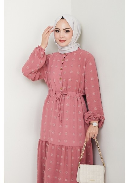 Katlı Ponponlu Ayrobin Elbise 1550 - Gül Kurusu fiyatları