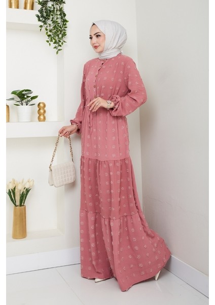 Katlı Ponponlu Ayrobin Elbise 1550 - Gül Kurusu fırsatları