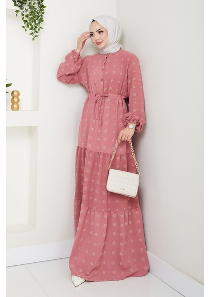 Katlı Ponponlu Ayrobin Elbise 1550 - Gül Kurusu indirimleri