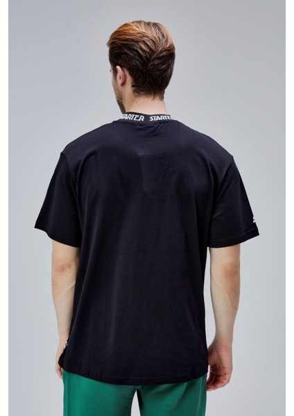 Sanders Siyah Bisiklet Yaka Boynu Lastikli Oversize Erkek Tshirt