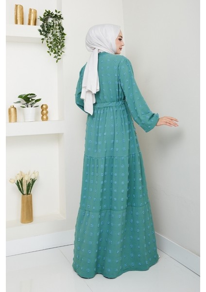 Katlı Ponponlu Ayrobin Elbise 1550 - Mint