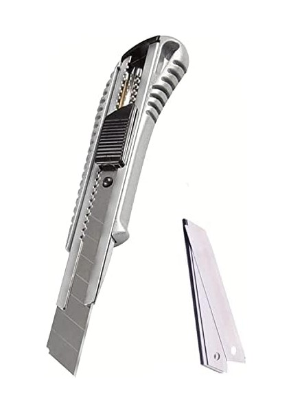 Dayanıklı Alüminyum Gövde 18MM Profesyonel Falçata Bıçak +10 Adet Yedek Maket Bıçak (Maket Bıçağı)