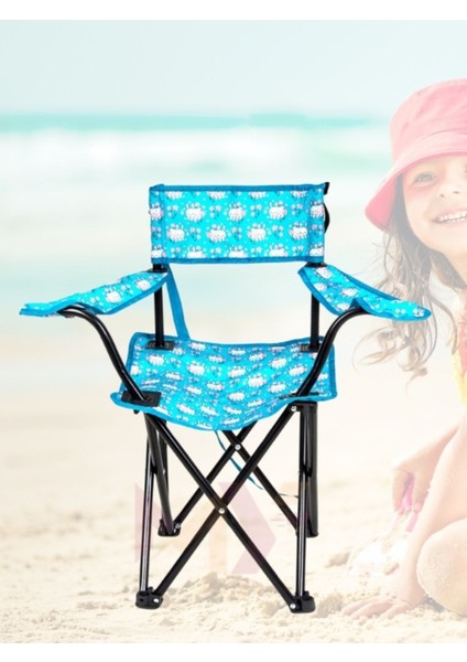 1 Adet Turkuaz Katlanır Çocuk Kamp Sandalyesi Çocuklar Için Metal Katlanabilen Kamp Sandalyesi