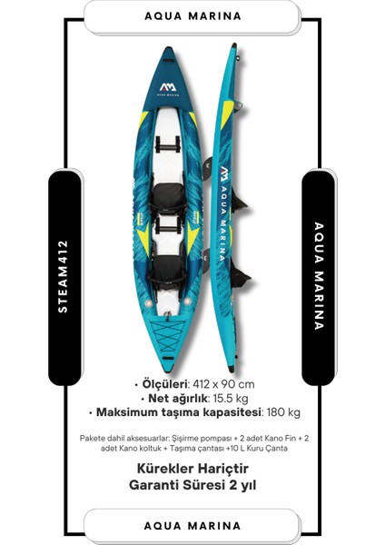 Aqua Marına STEAM-412 Kano Şişme Kano Kayak Çift Kişilik
