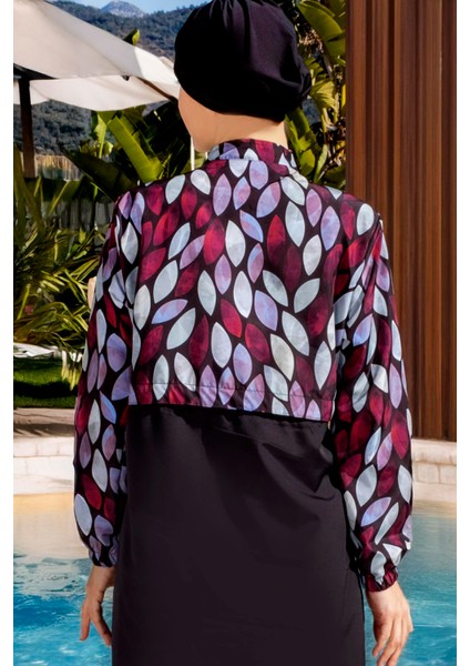 Tam Kapalı Paraşüt Kumaş Crop Model Damla Desenli Tesettür Mayo - 2526 fiyatları