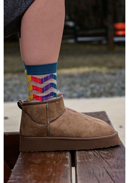 Kadın Yeşil-Mor Zikzak Desenli Soket Çorap fiyatları