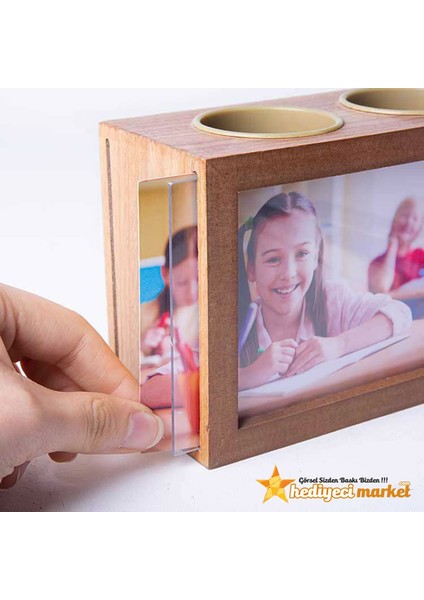 Ahşap Çift Taraflı Kalemlikli Fotoğraf Çerçevesi - 10X15 fırsatları