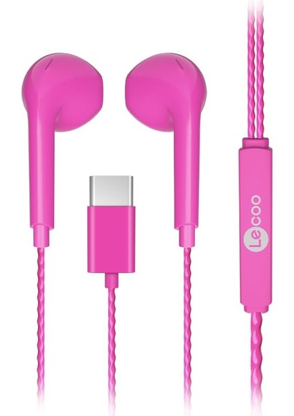 EH104 Kablolu Type-C Girişli Mikrofonlu Kulak Içi Kulaklık - Sağlam Kablo Yapısı, Ses Ayarı Panelli, Stereo Hd Mikrofon, Spor Iş, Oyun Için Evrensel Uyumluluk, Kulak Içi Kulaklık Pembe