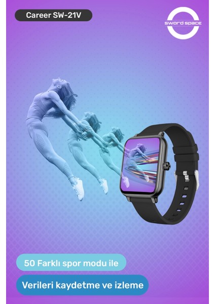 Career Akıllı Saat Bildirim,kalp Atış,uyku Takibi,spor,sağlık, Ios&android Uyumlu 44MM IP67 Uzun Pil Ömrü Türkçe Menü SW-21V modelleri
