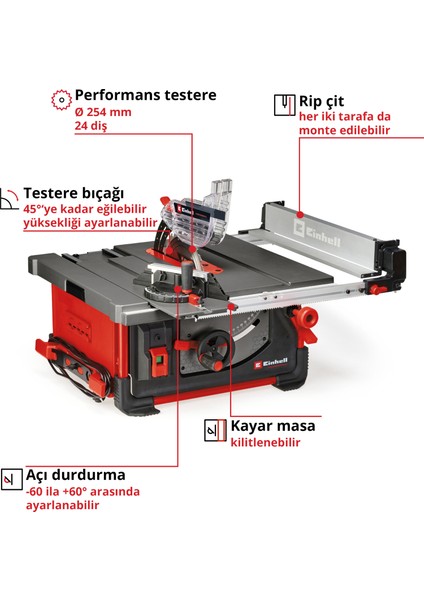 Professional Tezgah Testere TP-CC 10 T (2000 W, 85 mm kesme yüksekliği, Ø 254 mm testere bıçağı, kayar tabla, masa genişletme, açılı cetvel) - 4340435