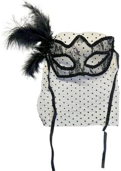 Siyah Renk Siyah Puantiyeli Duvaklı Incili Parti Maskesi fiyatları