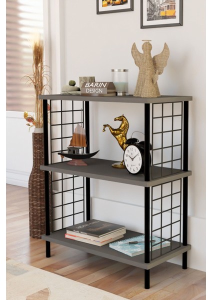 3 Katlı Çevir Kur Dekoratif Salon Rafı Tel Yan Panelli Açık Kitaplık, Biblo ve Aksesuar Düzenleyici