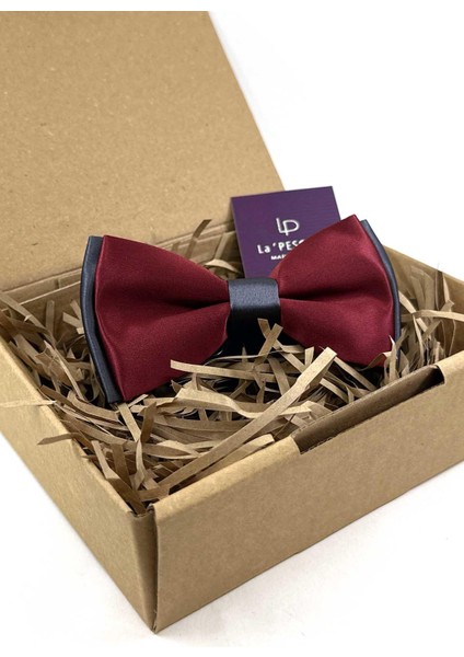 Bordo - Füme Saten Düz Papyon P1987