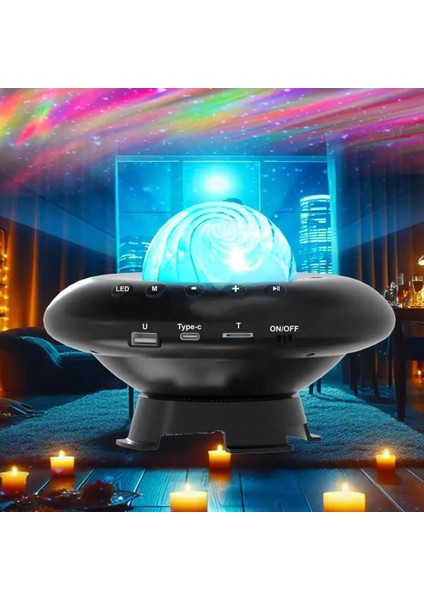 Galaksi Gökyüzü ve Yıldızları Yansıtan Gece Lambası Hoparlör Özellikli LED Rgb Işıklı Telefon ile Bluetooth Bağlantı Rgb Starry Sky Light Speaker CH-M26 (CH-M26)