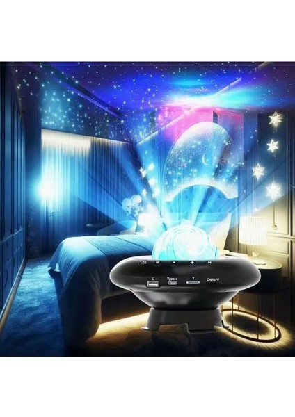 Galaksi Gökyüzü ve Yıldızları Yansıtan Gece Lambası Hoparlör Özellikli LED Rgb Işıklı Telefon ile Bluetooth Bağlantı Rgb Starry Sky Light Speaker CH-M26 (CH-M26)