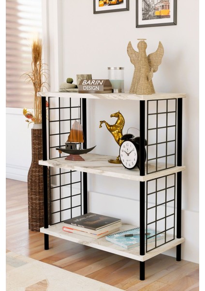 3 Katlı Çevir Kur Dekoratif Salon Rafı Tel Yan Panelli Açık Kitaplık, Biblo ve Aksesuar Düzenleyici