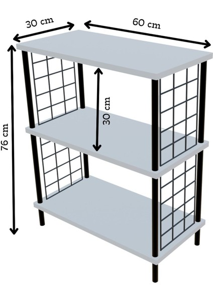 3 Katlı Çevir Kur Dekoratif Salon Rafı Tel Yan Panelli Açık Kitaplık, Biblo ve Aksesuar Düzenleyici fırsatları