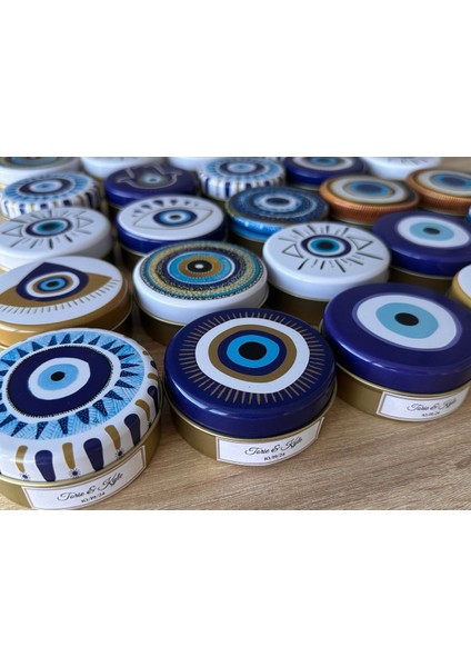 Nazar Temalı Kişiye Özel Kokulu Soya Mum – El Yapımı Hediye Kutulu Düğün Nişan Kına Bebek (10 Adet) modelleri