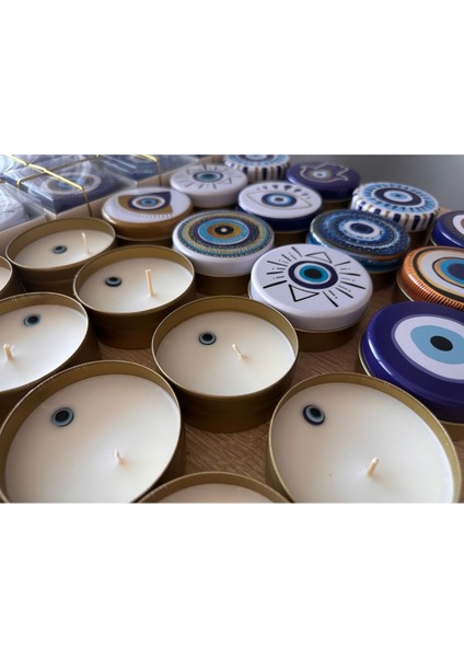 Nazar Temalı Kişiye Özel Kokulu Soya Mum – El Yapımı Hediye Kutulu Düğün Nişan Kına Bebek (10 Adet) indirimleri