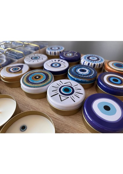 Nazar Temalı Kişiye Özel Kokulu Soya Mum – El Yapımı Hediye Kutulu Düğün Nişan Kına Bebek (10 Adet)