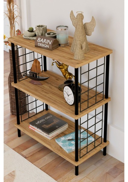 3 Katlı Çevir Kur Dekoratif Salon Rafı Tel Yan Panelli Açık Kitaplık, Biblo ve Aksesuar Düzenleyici modelleri