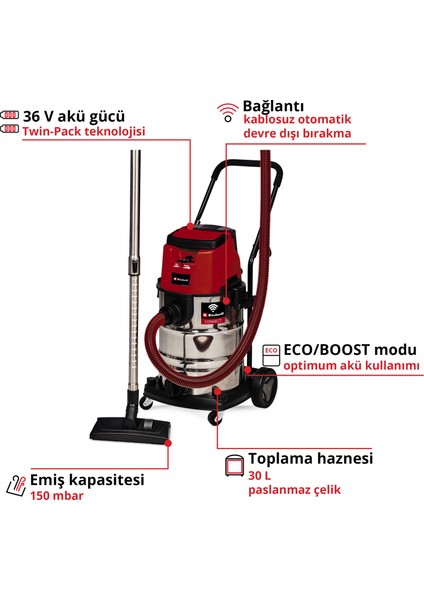 TP-VC 36/30 S Auto - Solo, Akülü Islak/Kuru Süpürge (Akü ve şarj cihazı dahil değildir) - 2347143