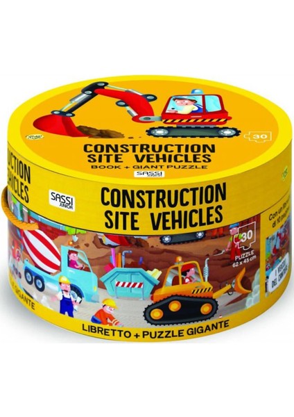 Yuvarlak Kutulu Puzzle // Construction Site Vehicles (30 Parça)