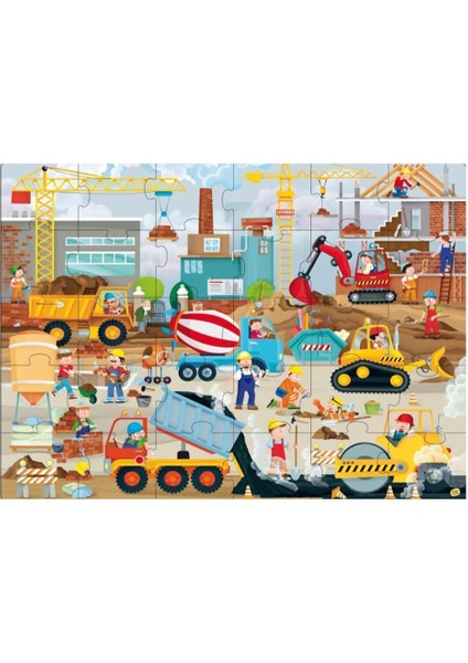 Yuvarlak Kutulu Puzzle // Construction Site Vehicles (30 Parça)